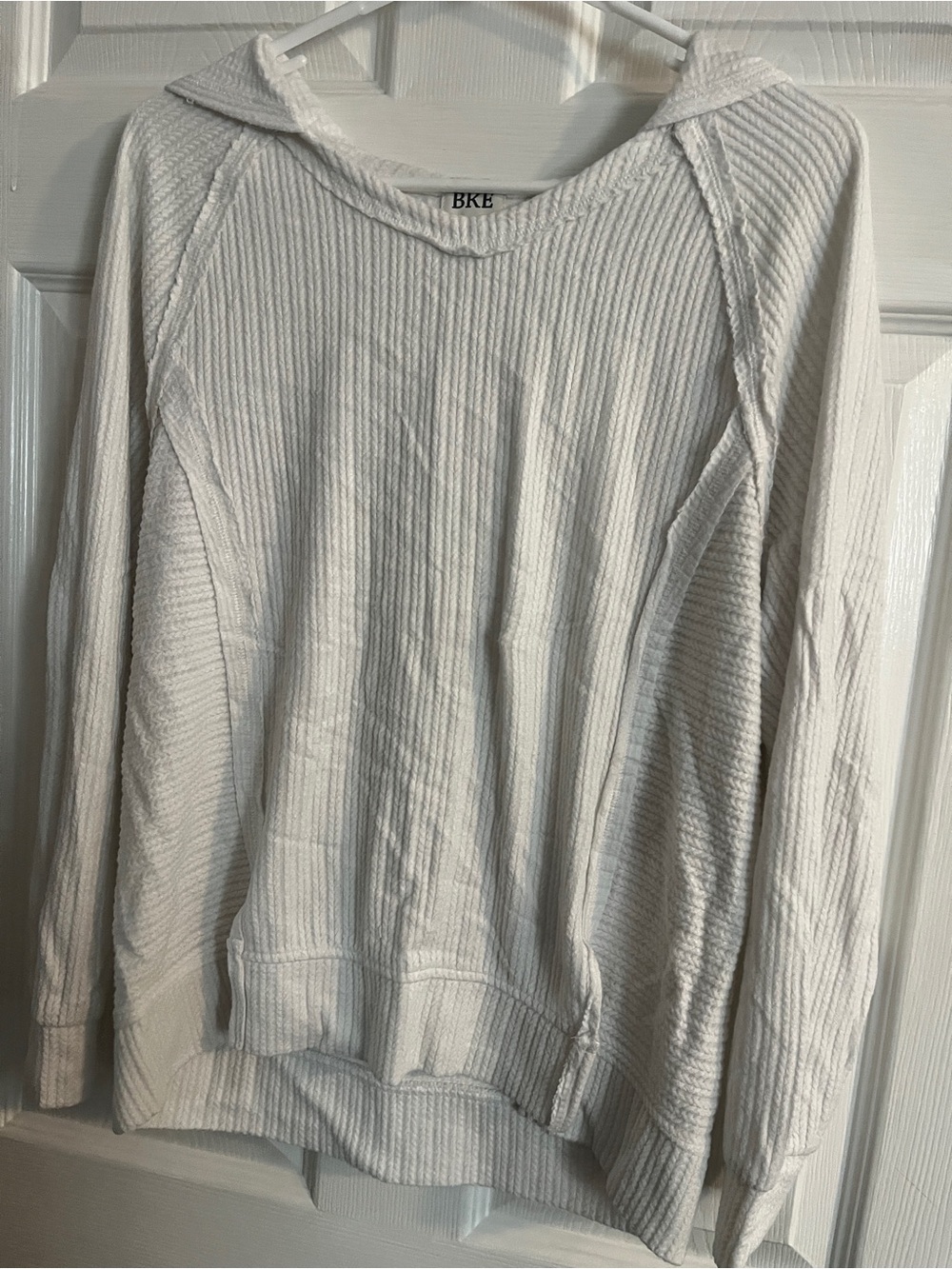 BKE Women's Cream Ribbed Hoodie Pullover
